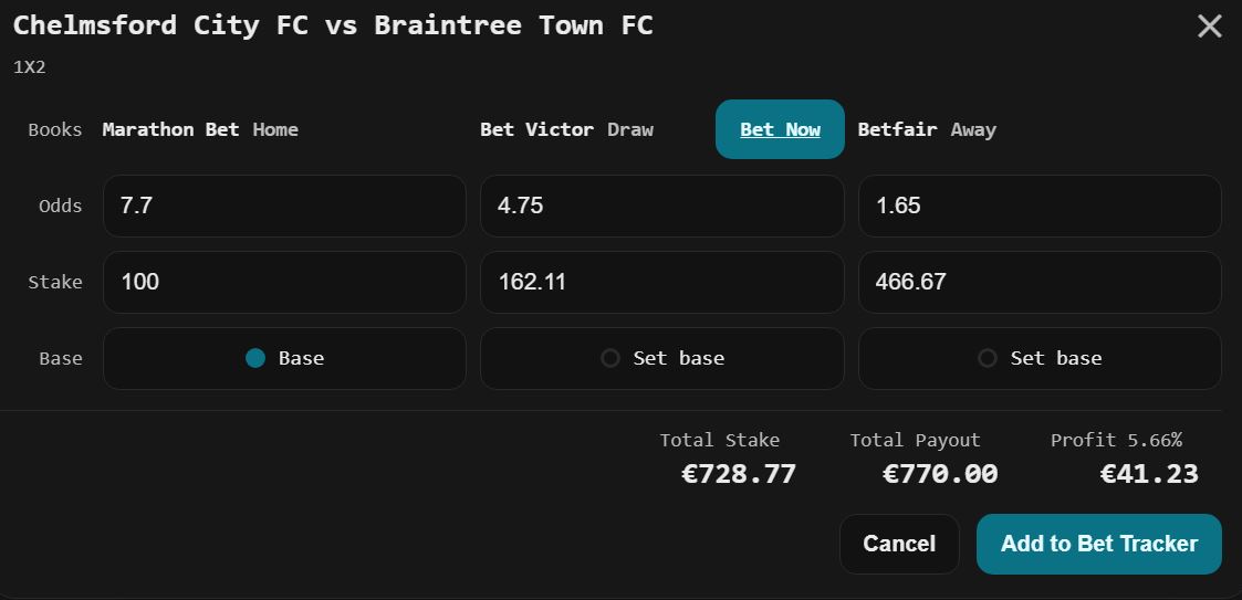 Three-way 1X2 arbitrage example